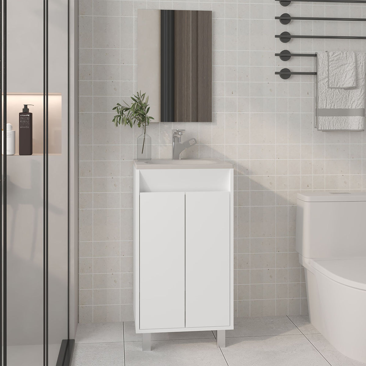 Brady Mirror Bathroom Cabinet, One Door, Two Shelves, White