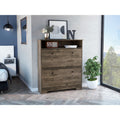 Brandford Shoe Rack with Superior Top and Two Shelves, Light Oak/White - Dark Brown