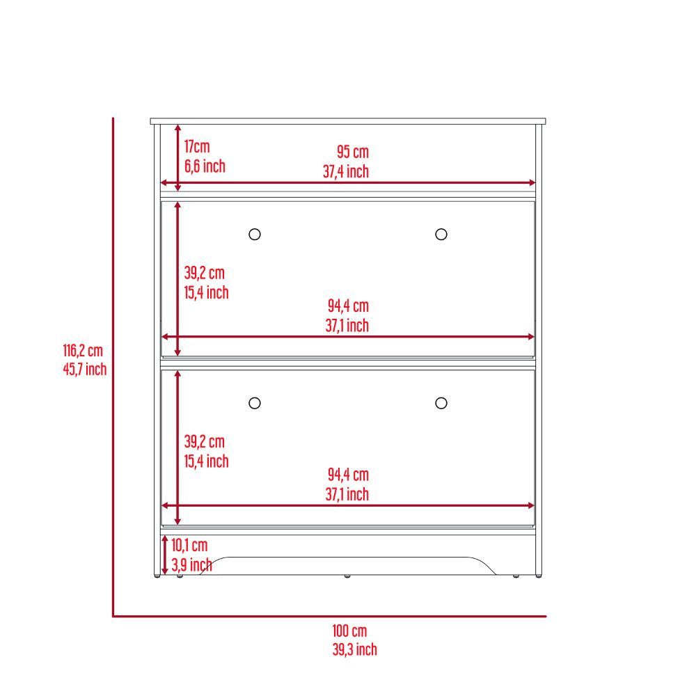 Brandford Shoe Rack with Superior Top and Two Shelves, Light Oak/White
