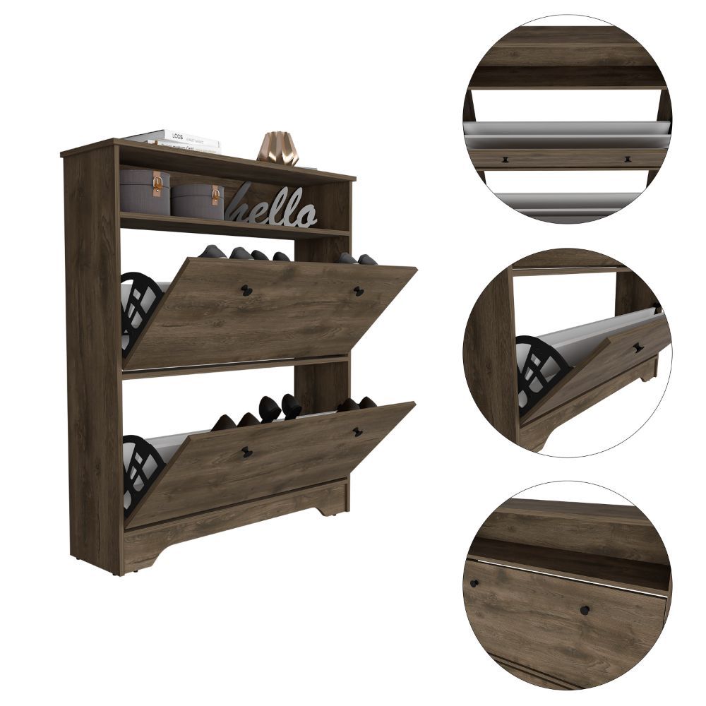 Brandford Shoe Rack with Superior Top and Two Shelves, Light Oak/White