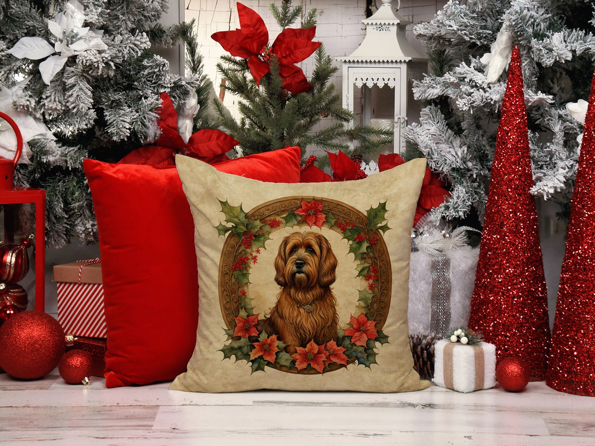 Briard Christmas Flowers Decorative Throw Pillow