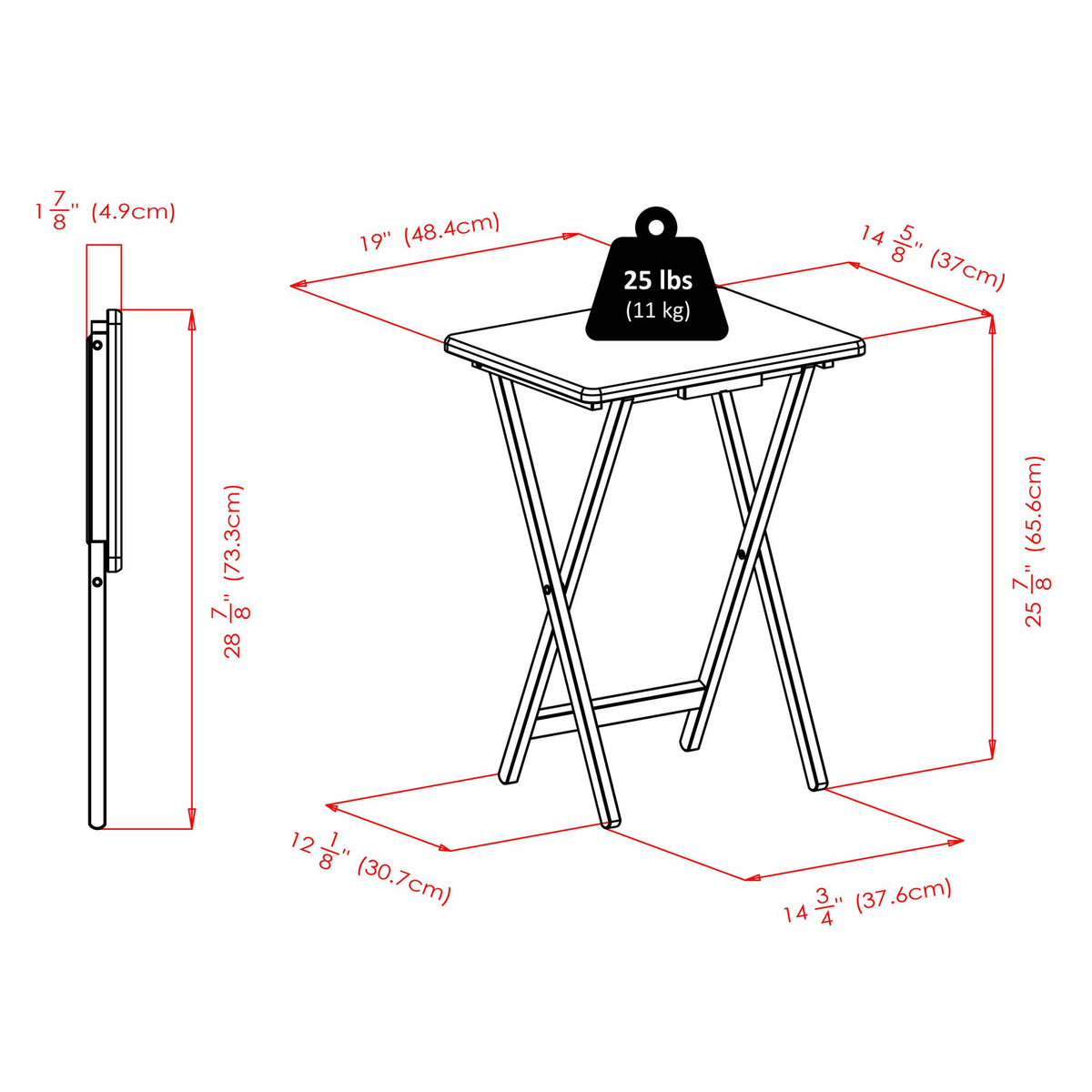 Brienda Folding Snack Tables with Mobile Serving Stand