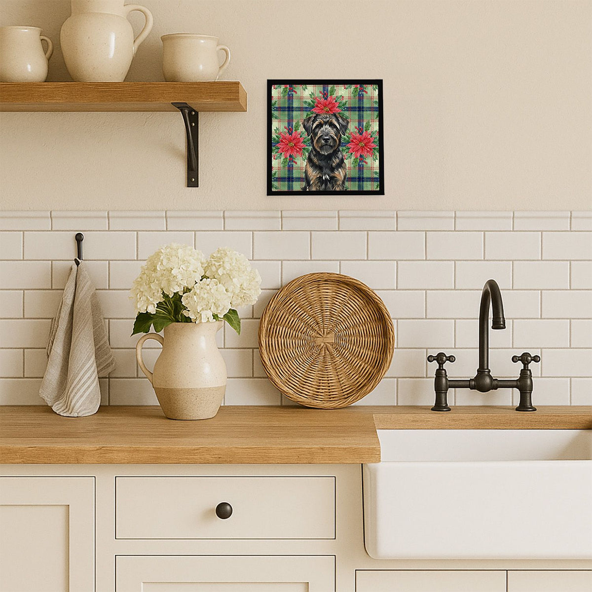 Brindle Bouvier Christmas Poinsettia Wall Art