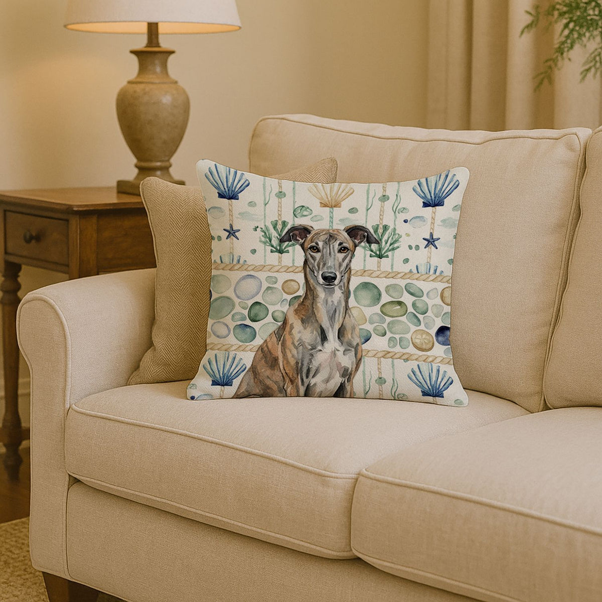 Brindle Greyhound Coastal Sea Glass Accent Pillow