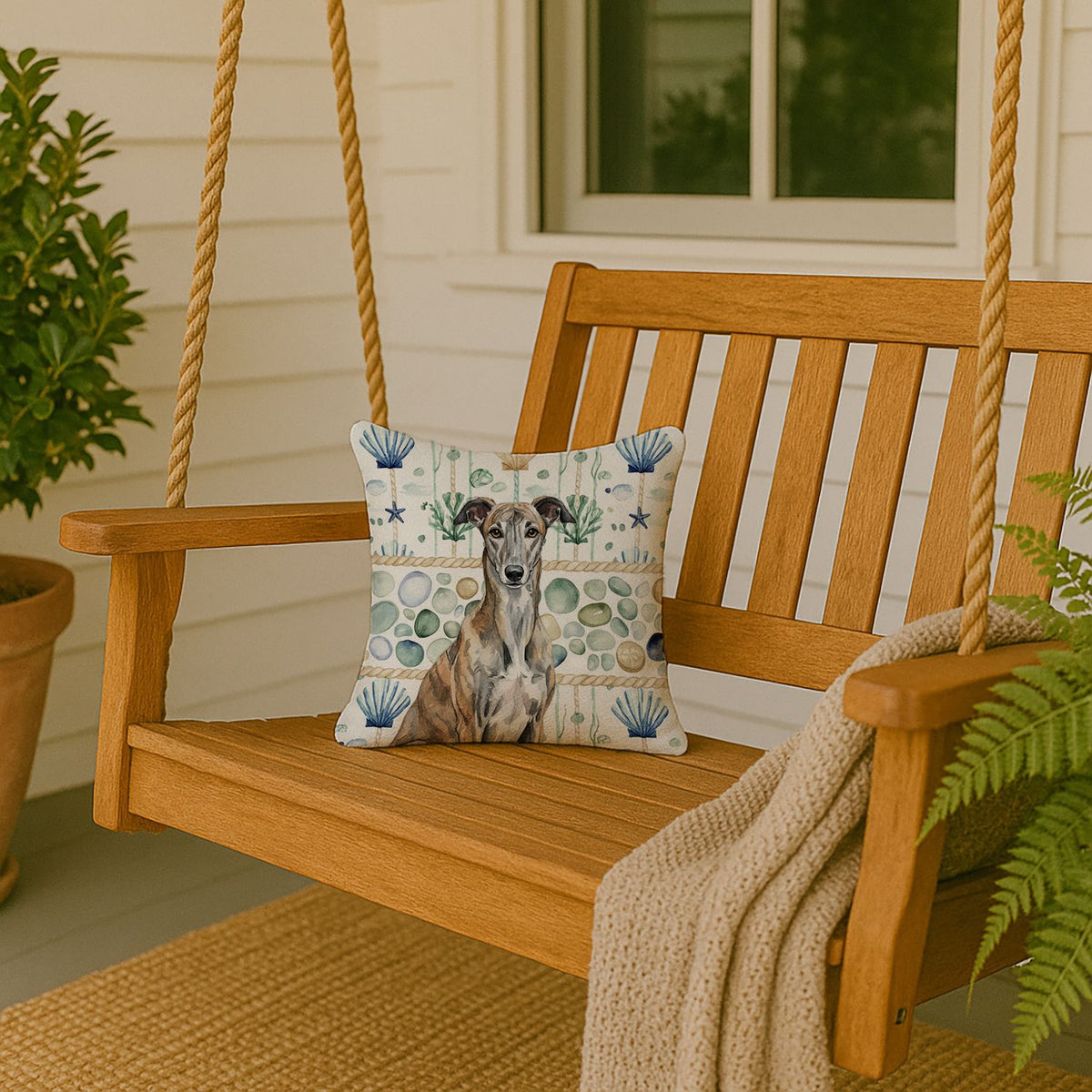 Brindle Greyhound Coastal Sea Glass Accent Pillow