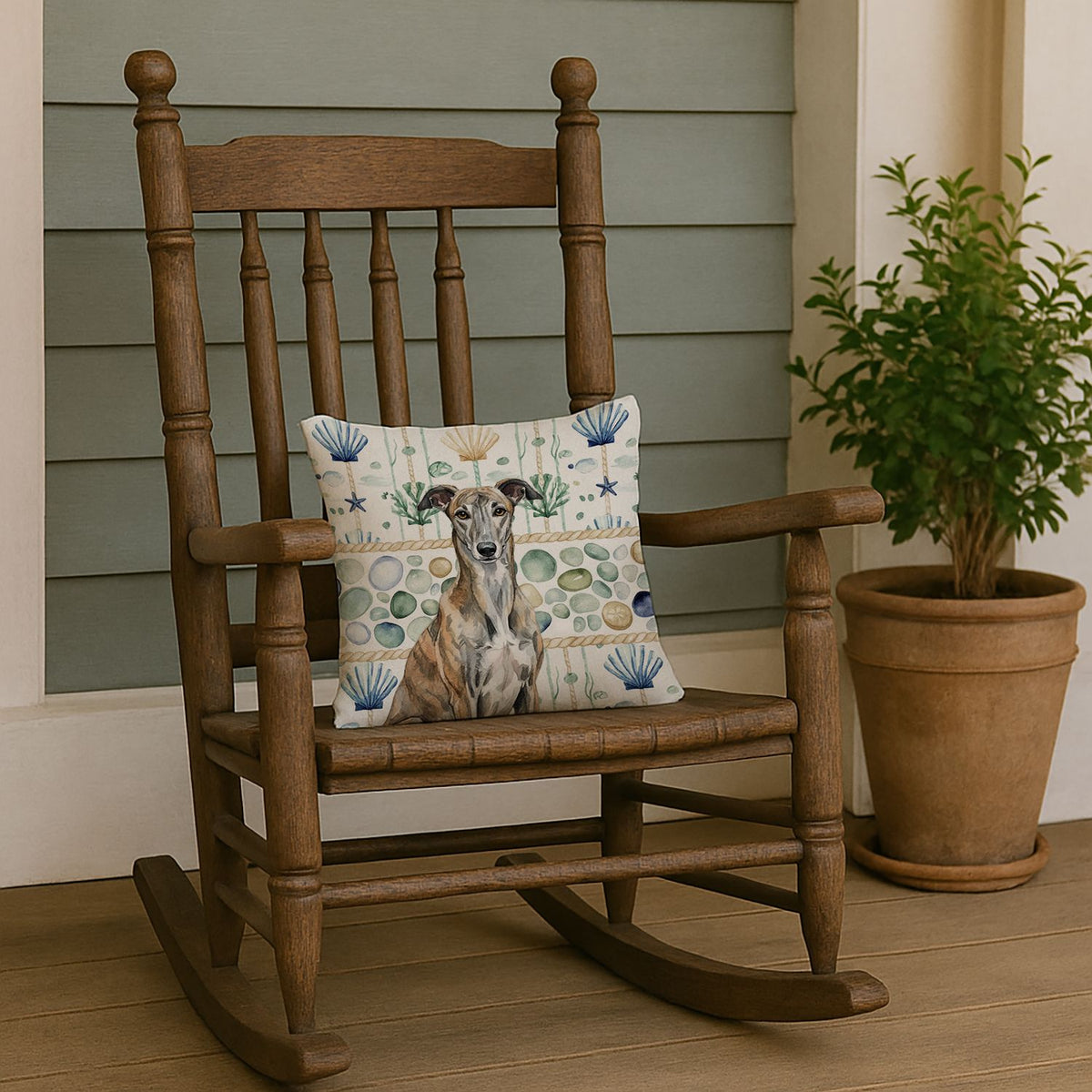 Brindle Greyhound Coastal Sea Glass Accent Pillow