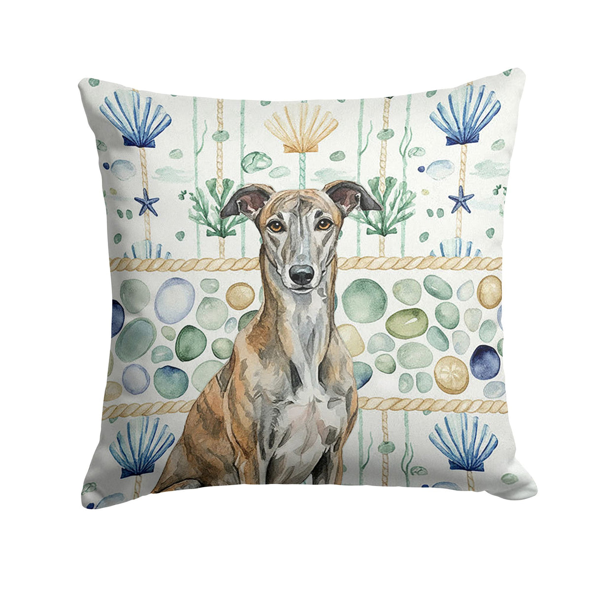 Brindle Greyhound Coastal Sea Glass Accent Pillow