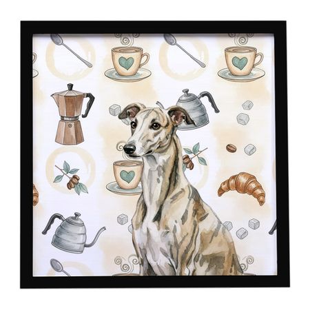 Brindle Whippet Coffee Bar Framed Wall Art