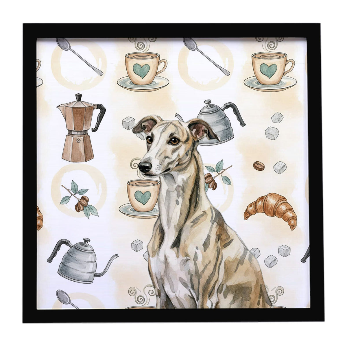 Brindle Whippet Coffee Bar Framed Wall Art