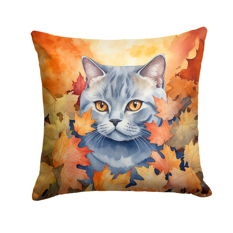 British Shorthair in Fall Leaves Throw Pillow