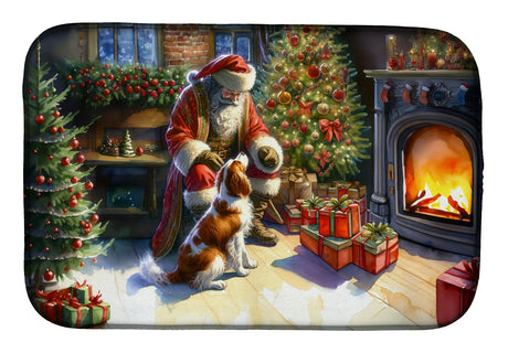 Brittany Spaniel and Santa Christmas Dish Drying Mat