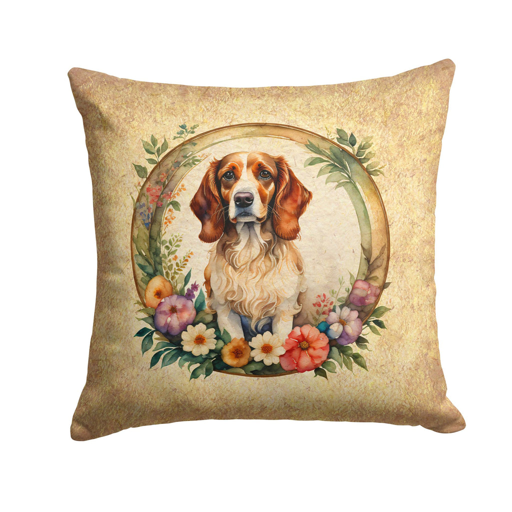 Brittany Spaniel and Flowers Decorative Accent Pillow
