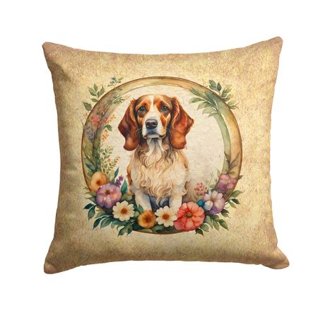 Brittany Spaniel and Flowers Decorative Accent Pillow
