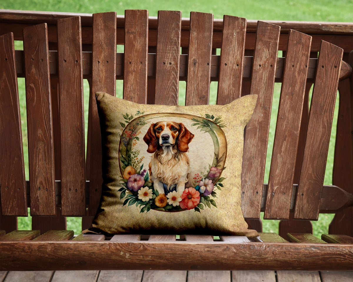 Brittany Spaniel and Flowers Decorative Accent Pillow