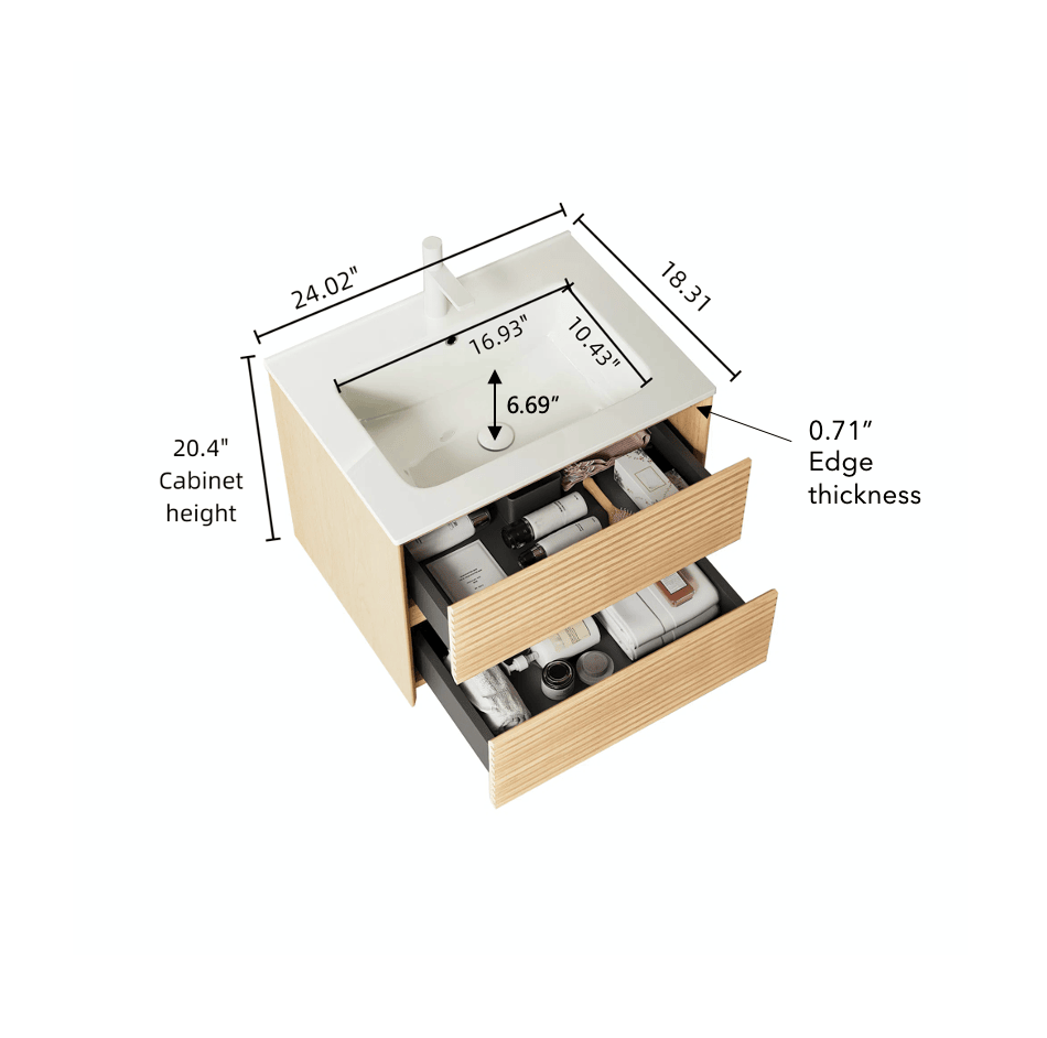 Corolla Oak Bathroom Vanity with Integrated Sink and Soft-Close Drawers