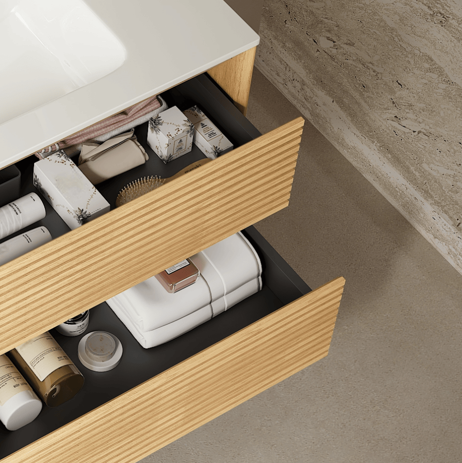 Corolla Oak Bathroom Vanity with Integrated Sink and Soft-Close Drawers