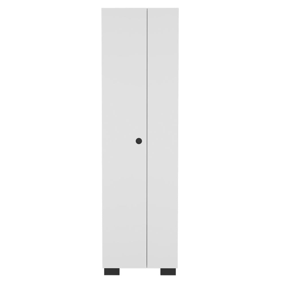 Slim Broom Cabinet with Double Doors and Side Hangers