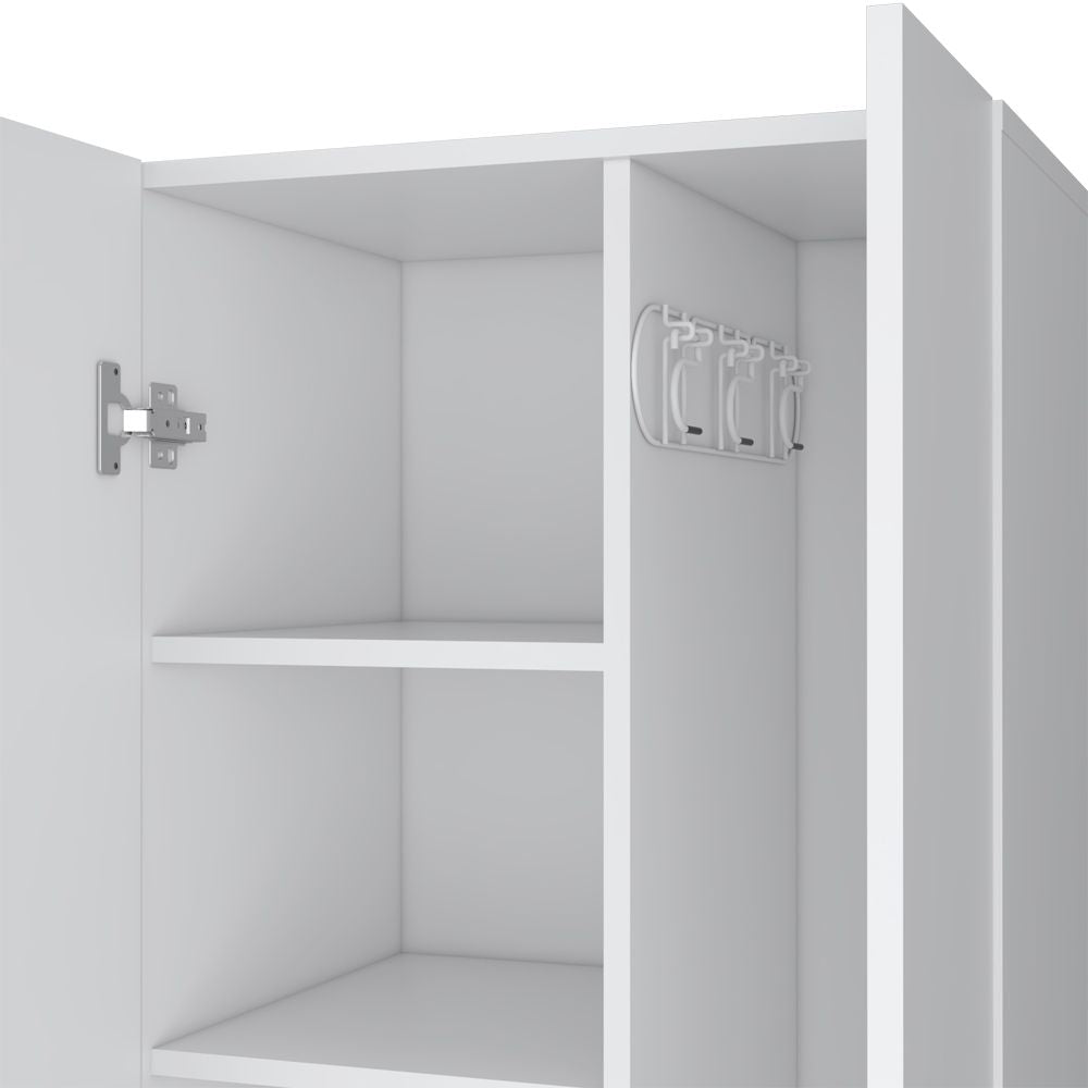 Slim Broom Cabinet with Double Doors and Side Hangers