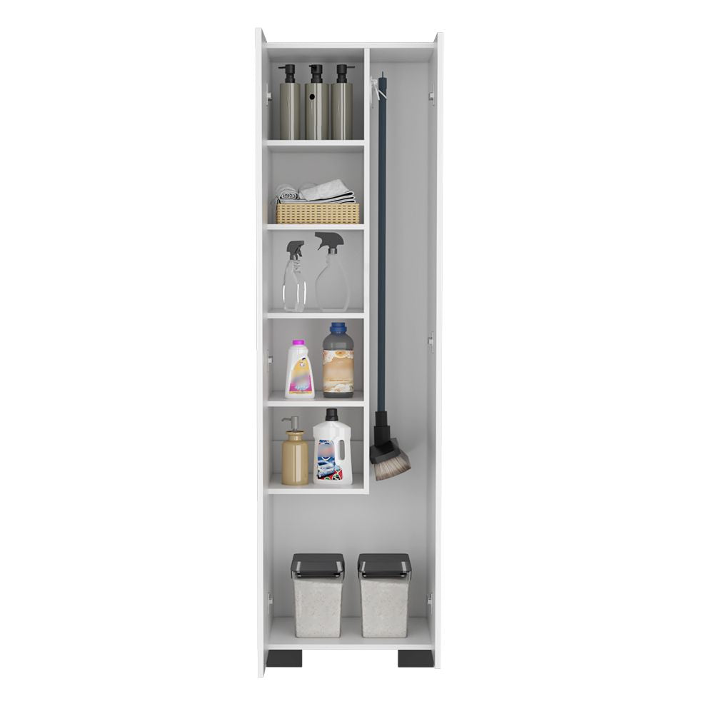 Slim Broom Cabinet with Double Doors and Side Hangers