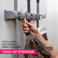 Wall-Mount Broom Holder and Garden Tool Rack with Six Hooks