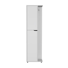 Tall Broom and Mop Storage Cabinet with Elegant White Finish
