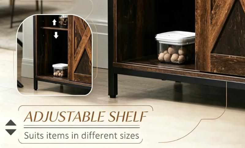 Rustic Brown Buffet Cabinet with Sliding Barn Doors