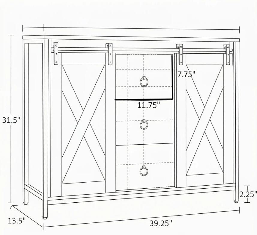 Rustic Brown Buffet Cabinet with Sliding Barn Doors