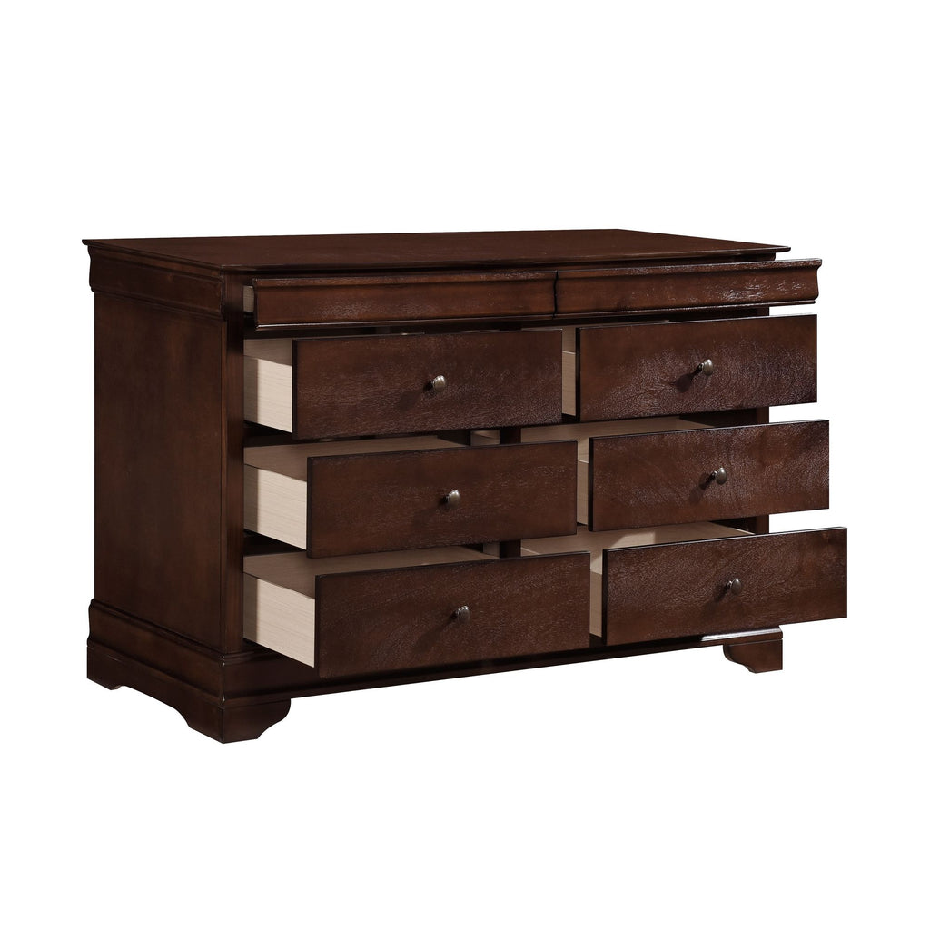 Brown Cherry Finish Louis Phillipe Style Bedroom Furniture 1pc Dresser of 6x Drawers
