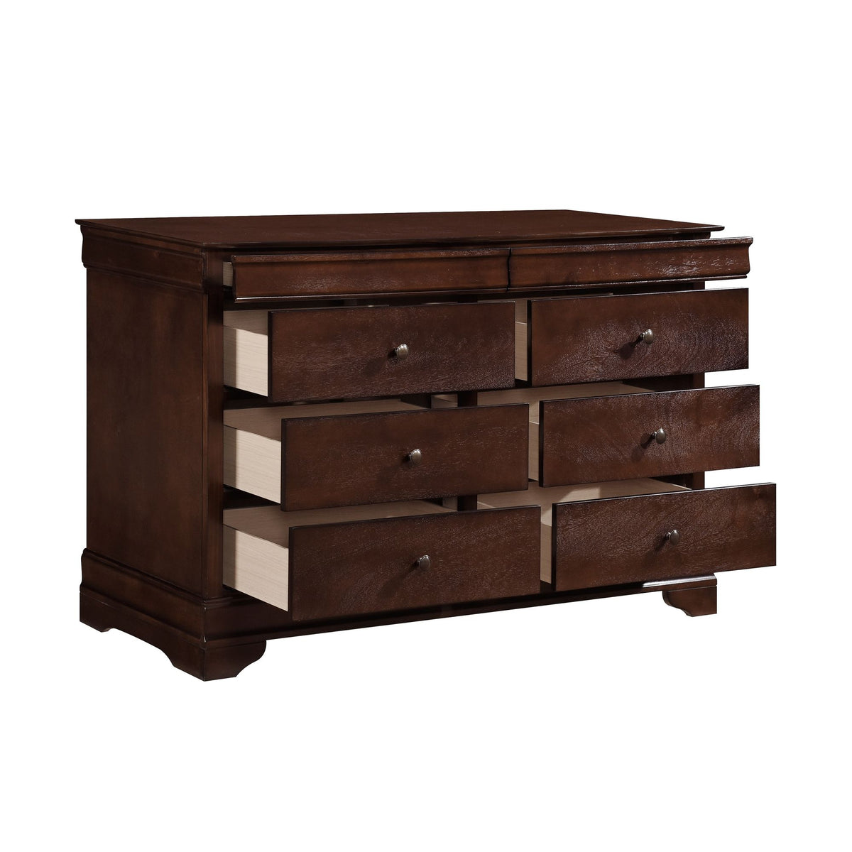 Brown Cherry Finish Louis Phillipe Style Bedroom Furniture 1pc Dresser of 6x Drawers