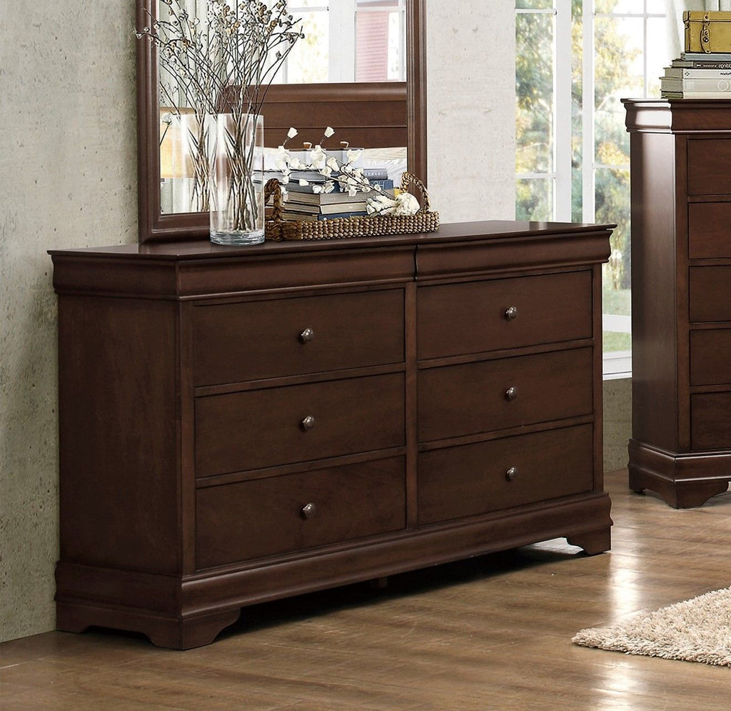 Brown Cherry Finish Louis Phillipe Style Bedroom Furniture 1pc Dresser of 6x Drawers