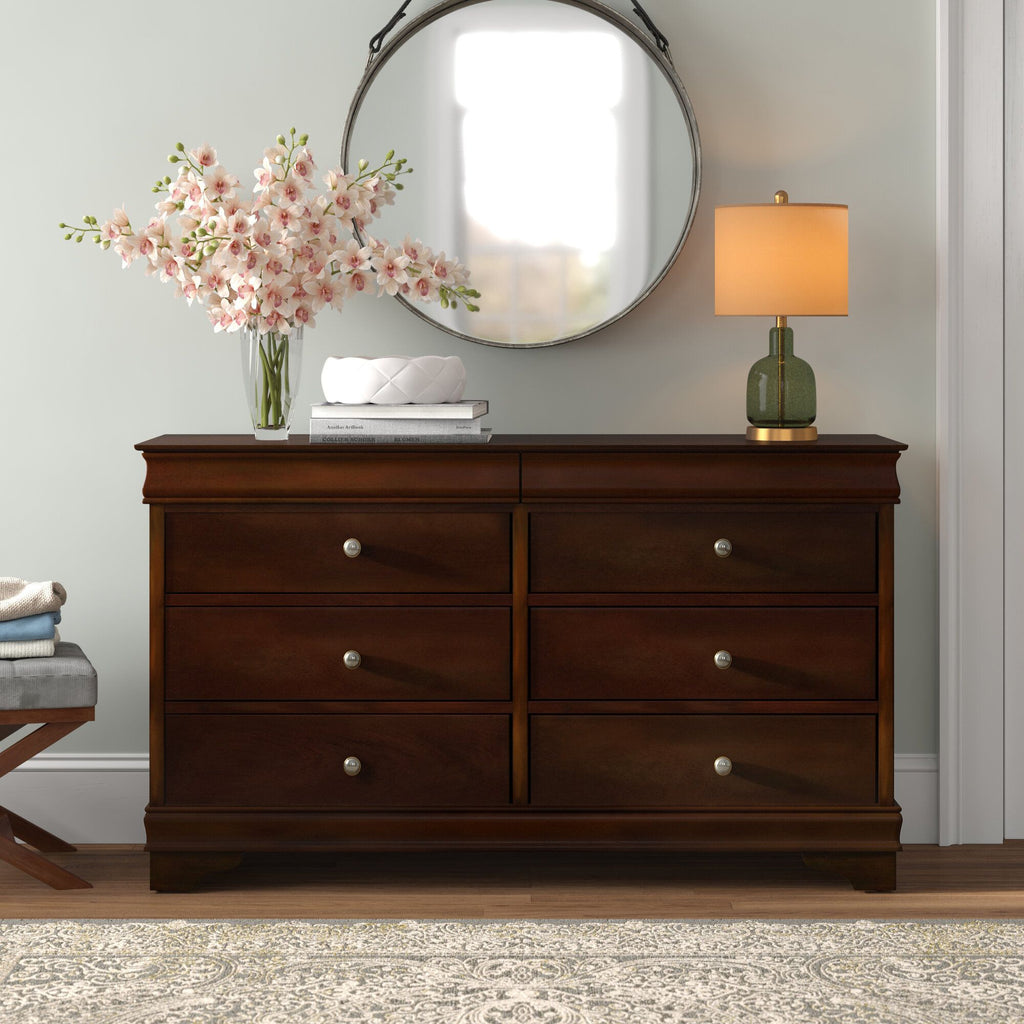 Brown Cherry Finish Louis Phillipe Style Bedroom Furniture 1pc Dresser of 6x Drawers