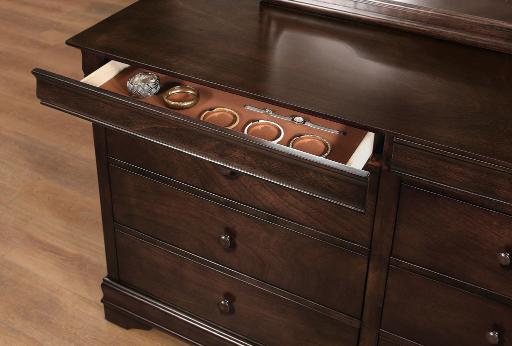 Brown Cherry Finish Louis Phillipe Style Bedroom Furniture 1pc Dresser of 6x Drawers