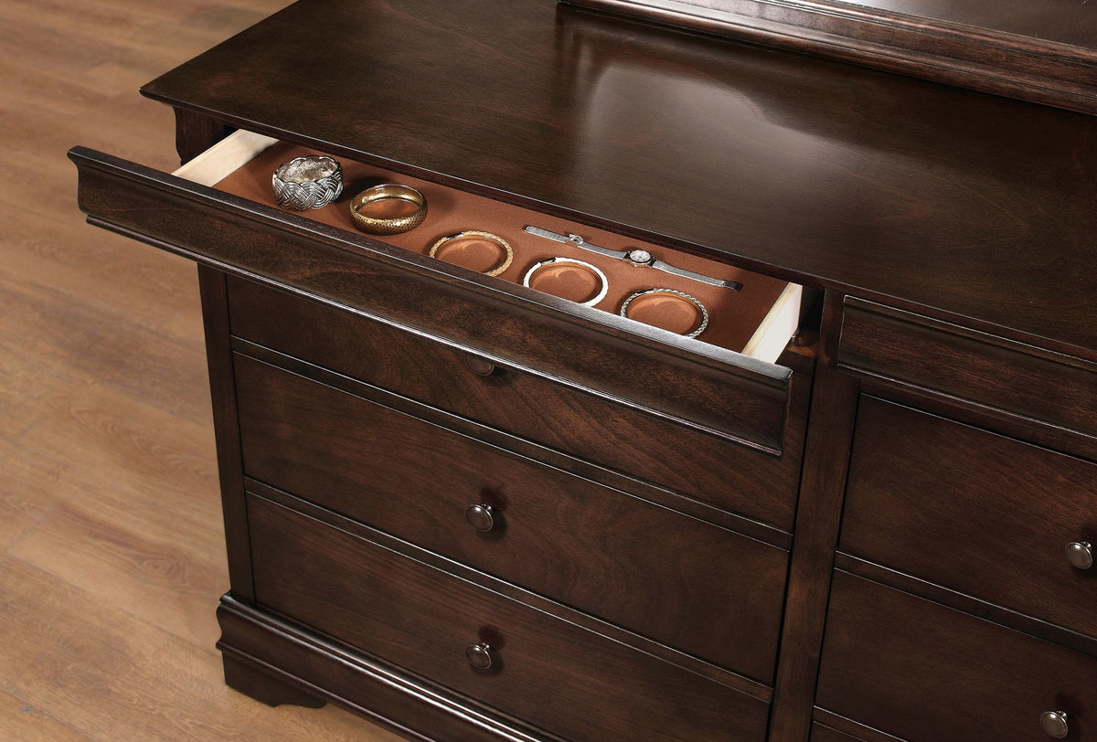 Brown Cherry Finish Louis Phillipe Style Bedroom Furniture 1pc Dresser of 6x Drawers