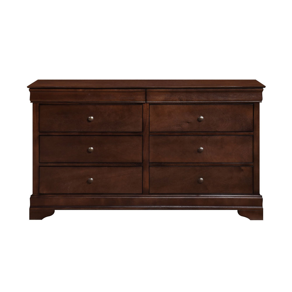 Brown Cherry Finish Louis Phillipe Style Bedroom Furniture 1pc Dresser of 6x Drawers