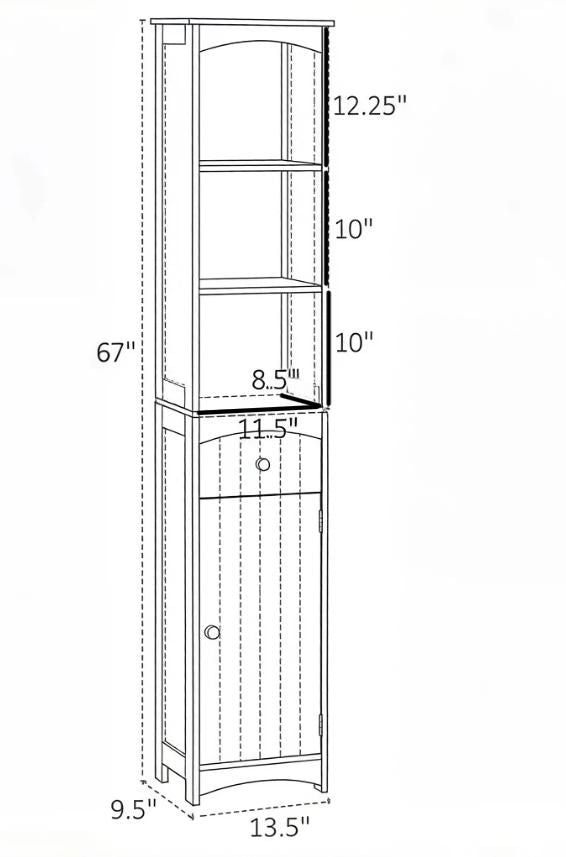 Brown Slim Bathroom Linen Tower with Open and Concealed Storage