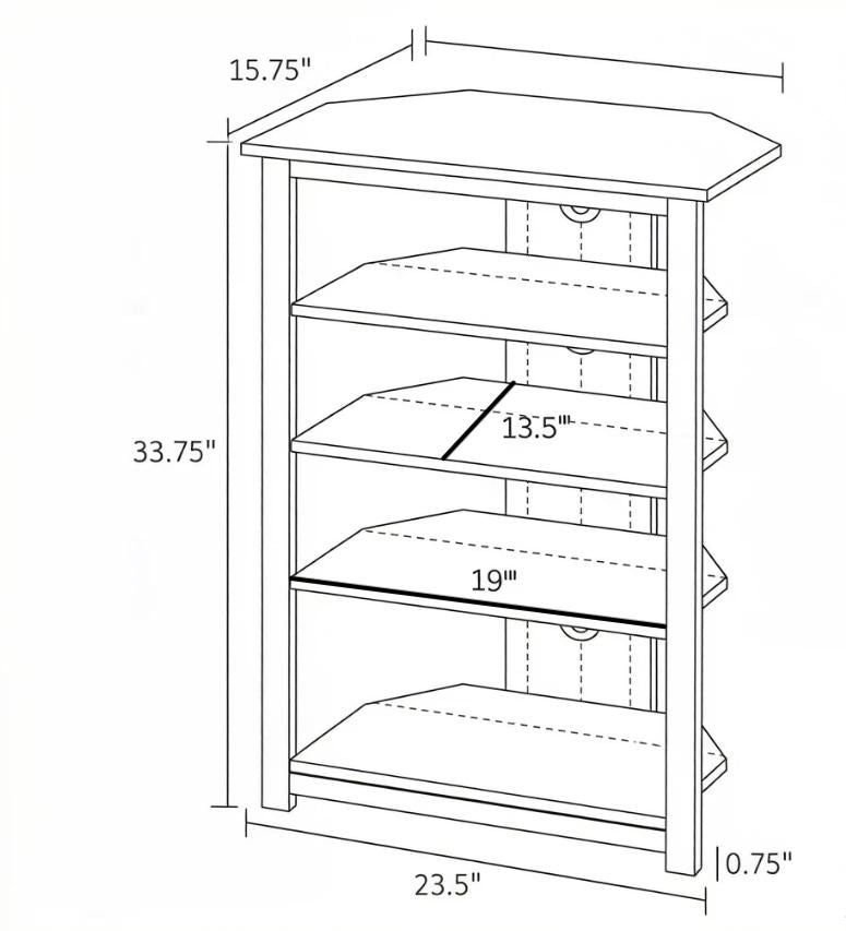 Brown Media Stand 4-Tier Audio Rack AV Corner Shelf with Cable Management for DVD Players