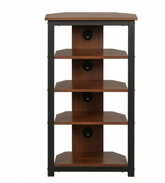 Brown Media Stand 4-Tier Audio Rack AV Corner Shelf with Cable Management for DVD Players