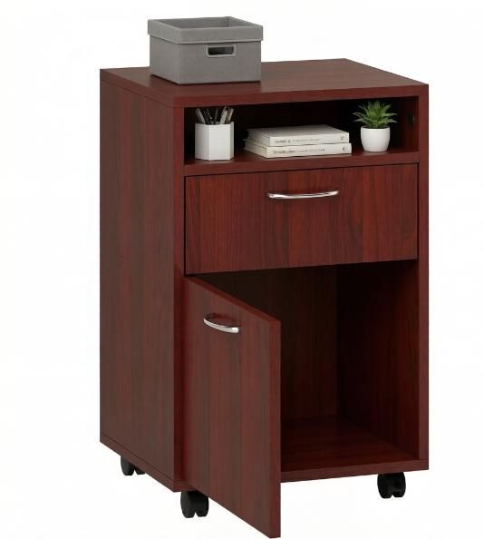 Brown Mobile Storage Cabinet with Drawer and Shelf – Organization for Home and Office
