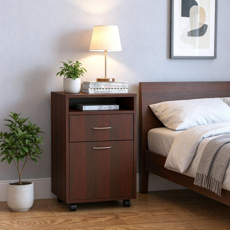 Brown Mobile Storage Cabinet with Drawer and Shelf – Organization for Home and Office