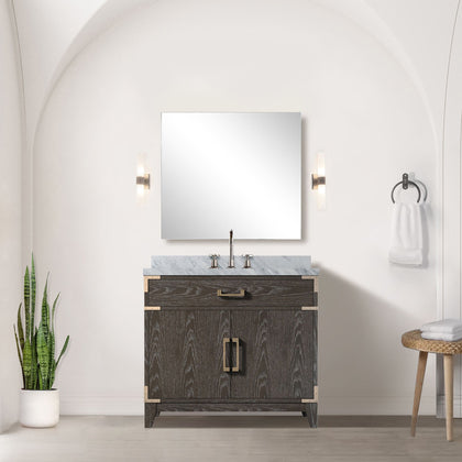 Brown Oak Bath Vanity. with Carrara Marble Top & Faucet