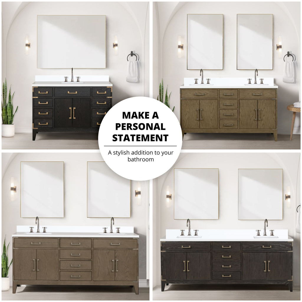 Brown Oak Bath Vanity. with Carrara Marble Top & Faucet