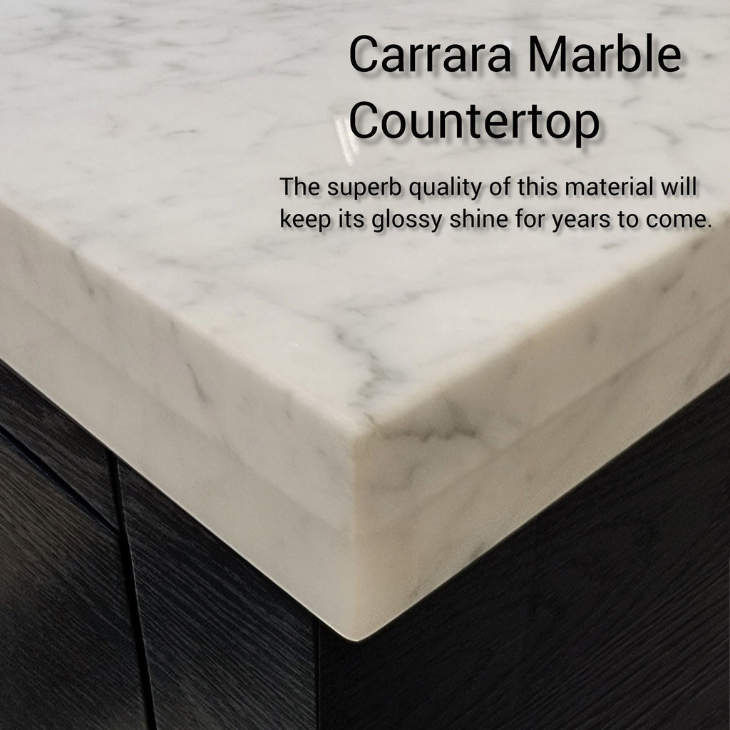 Brown Oak Bath Vanity. with Carrara Marble Top & Faucet