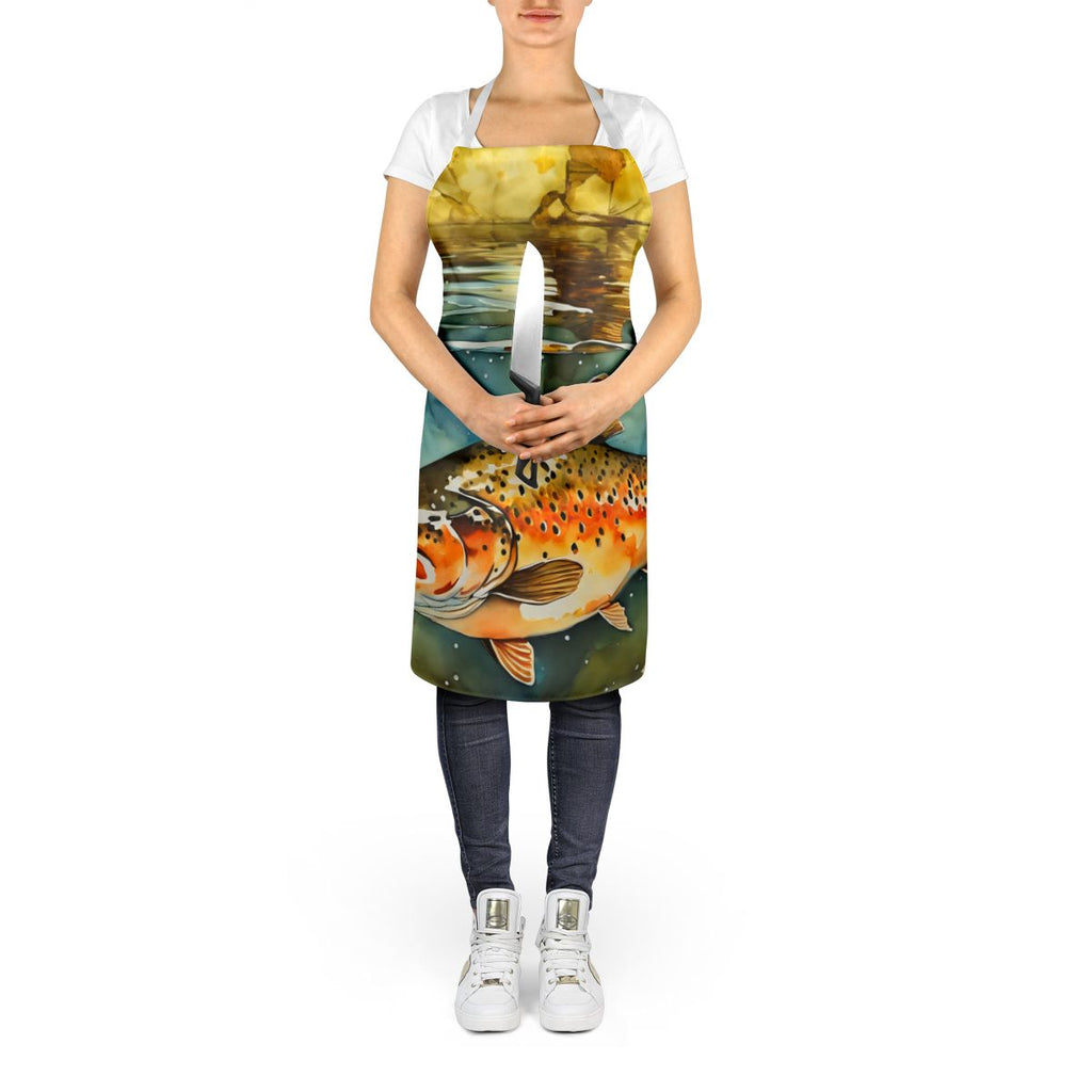 Brown Trout Artwork Bib Apron for Kitchen and Creative Tasks
