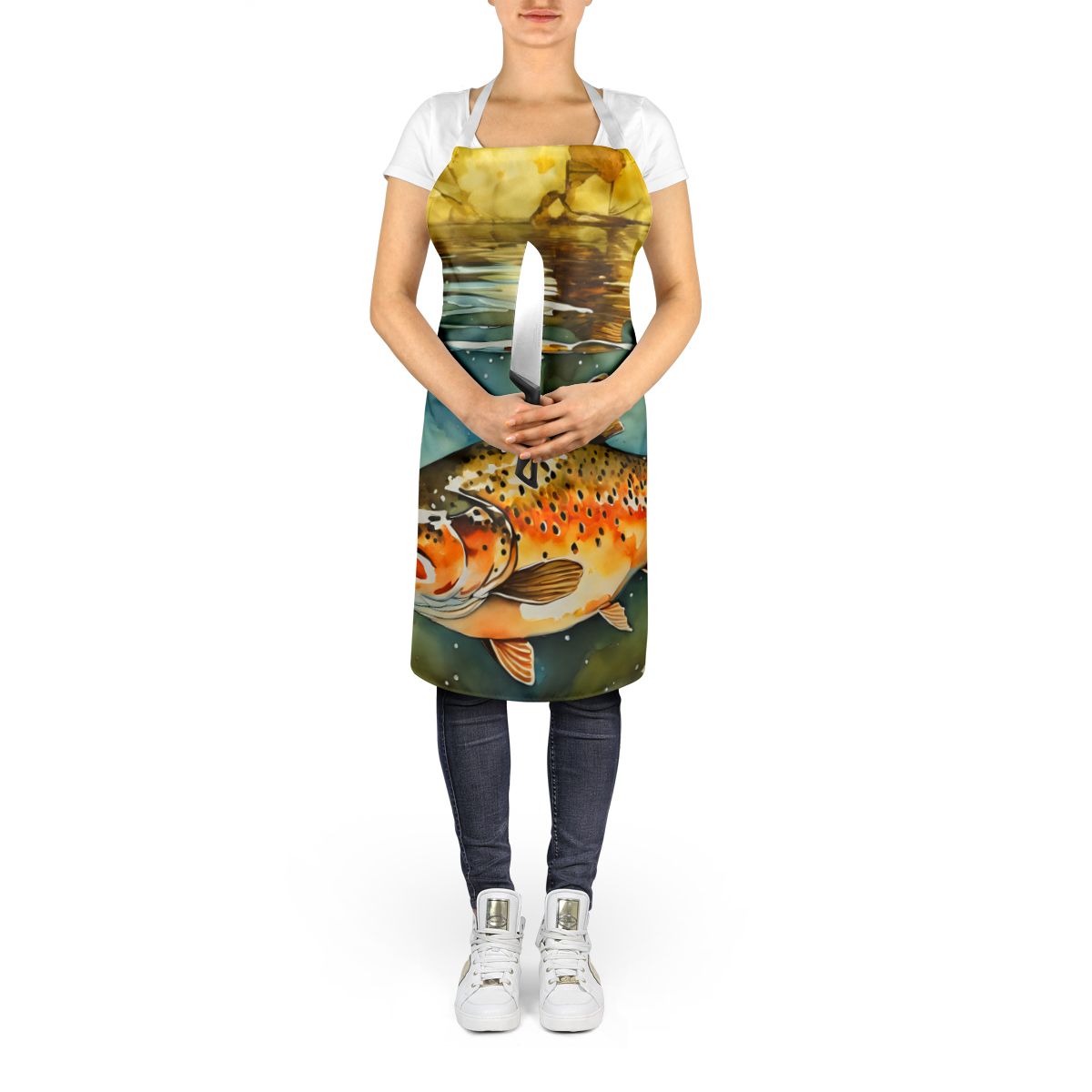 Brown Trout Artwork Bib Apron for Kitchen and Creative Tasks