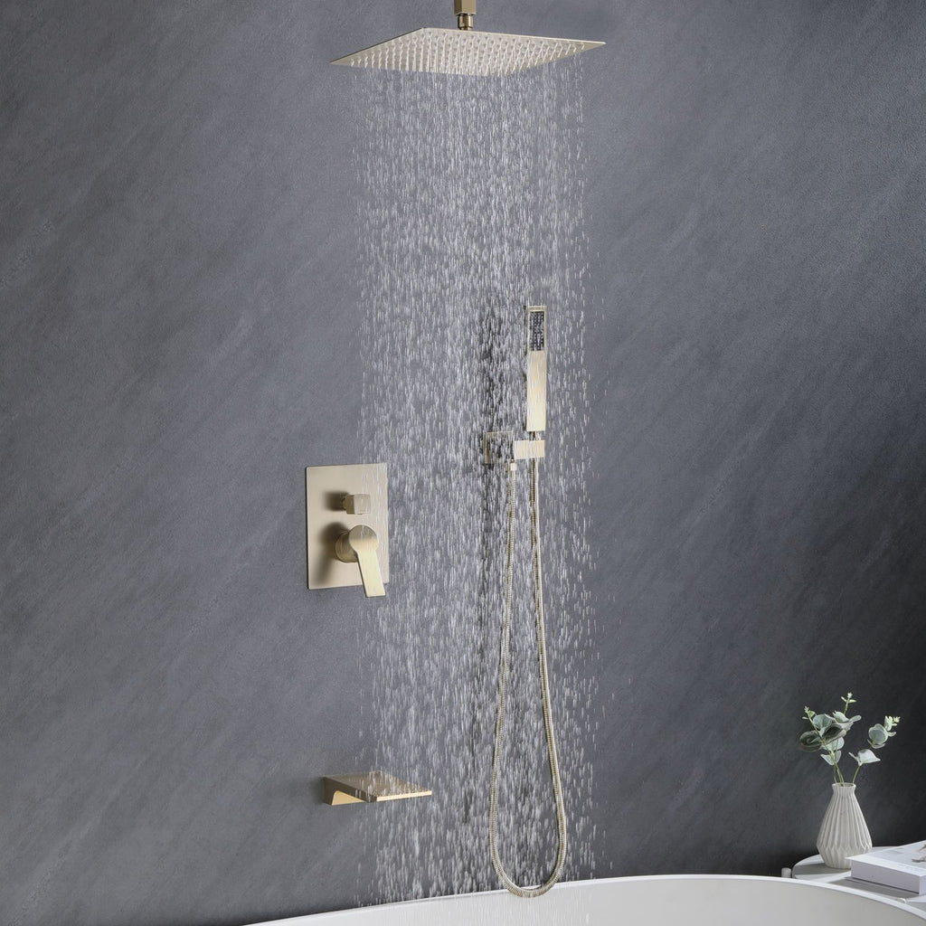 Brushed Gold Rain and Handheld Shower System