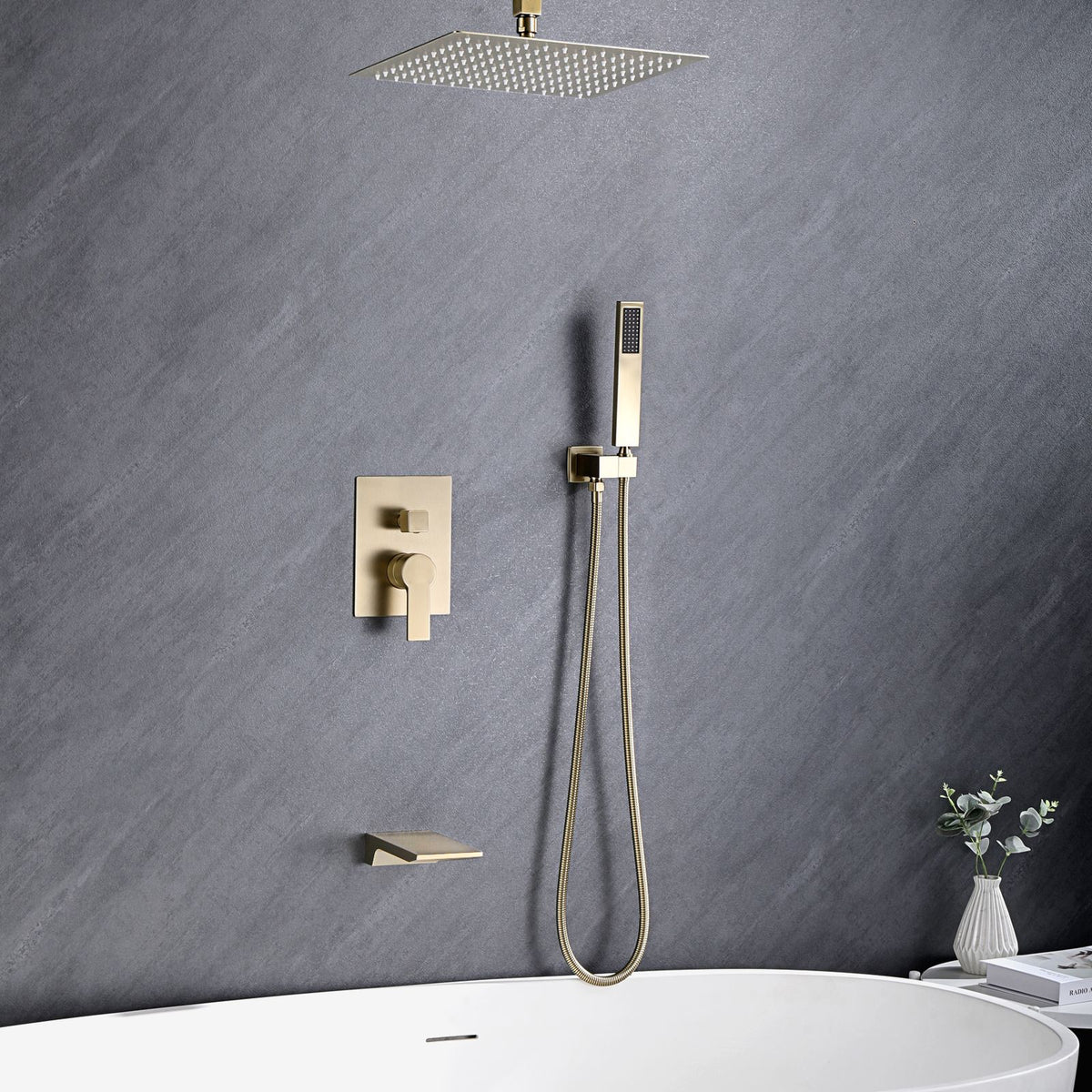 Brushed Gold Rain and Handheld Shower System
