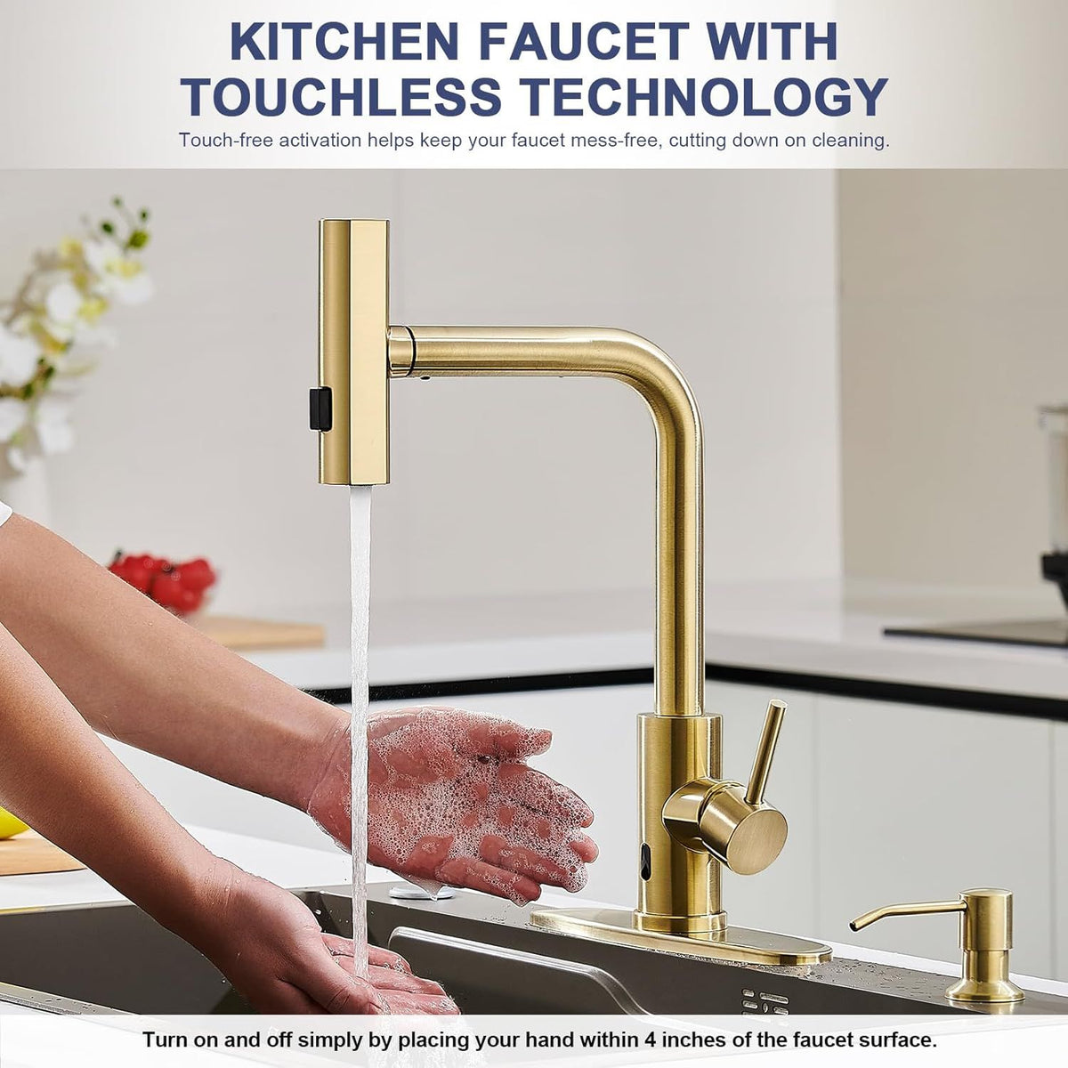 Brushed-Gold Touchless Kitchen Faucet with Pull-Down Sprayer