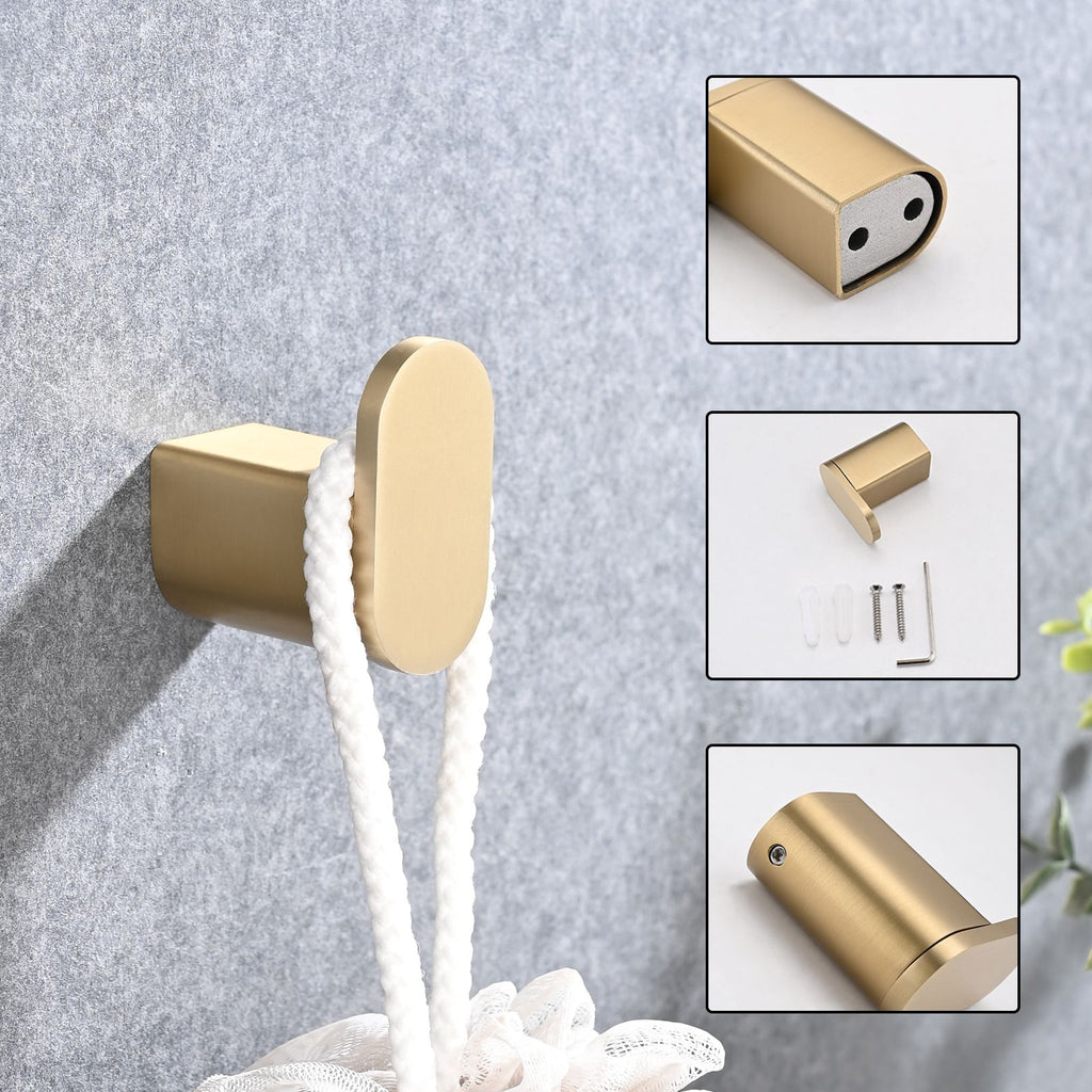 Brushed Gold Wall Mounted Bathroom Hardware Set - 4-Piece Stainless Steel Accessories