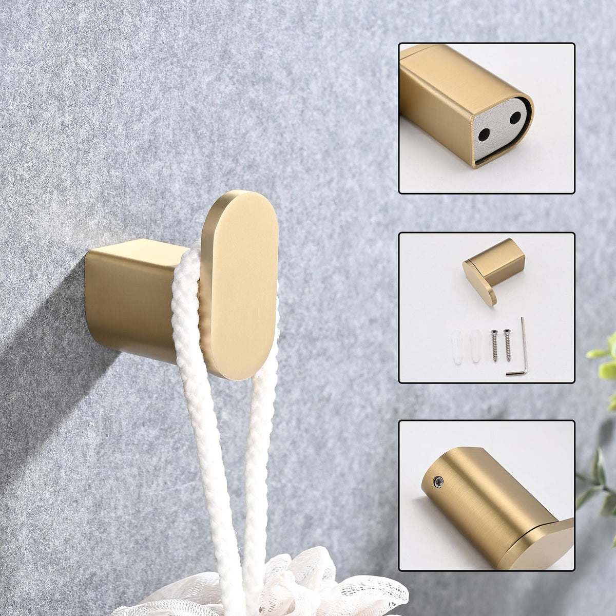 Brushed Gold Wall Mounted Bathroom Hardware Set - 4-Piece Stainless Steel Accessories