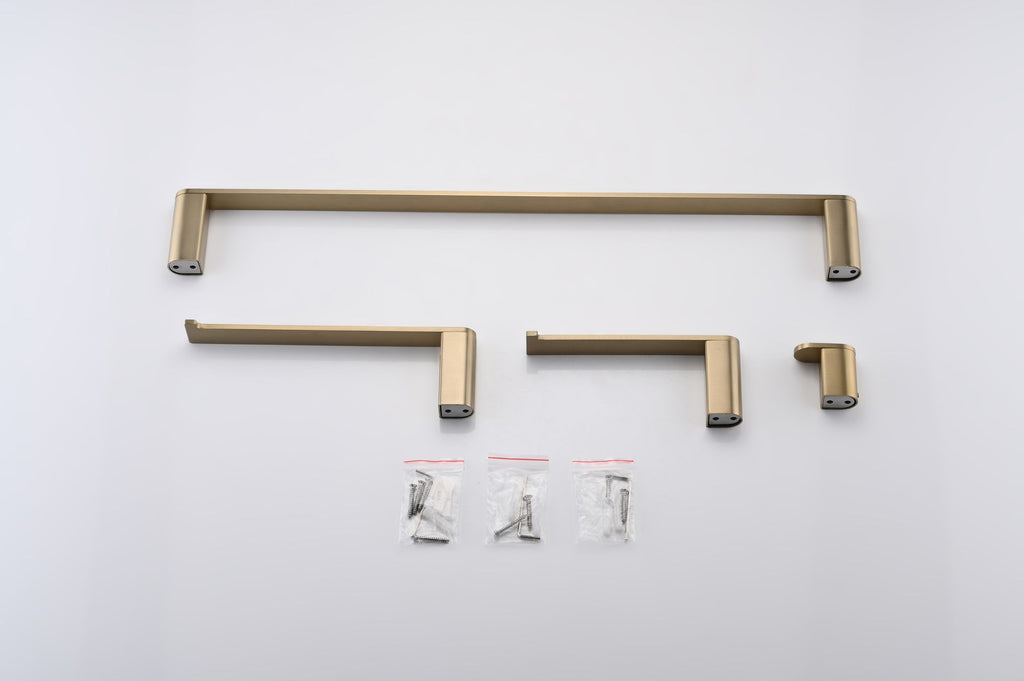 Brushed Gold Wall Mounted Bathroom Hardware Set - 4-Piece Stainless Steel Accessories